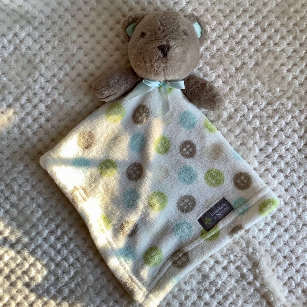 Blankets and Beyond Bear Lovey Security Blanket With Button Pattern